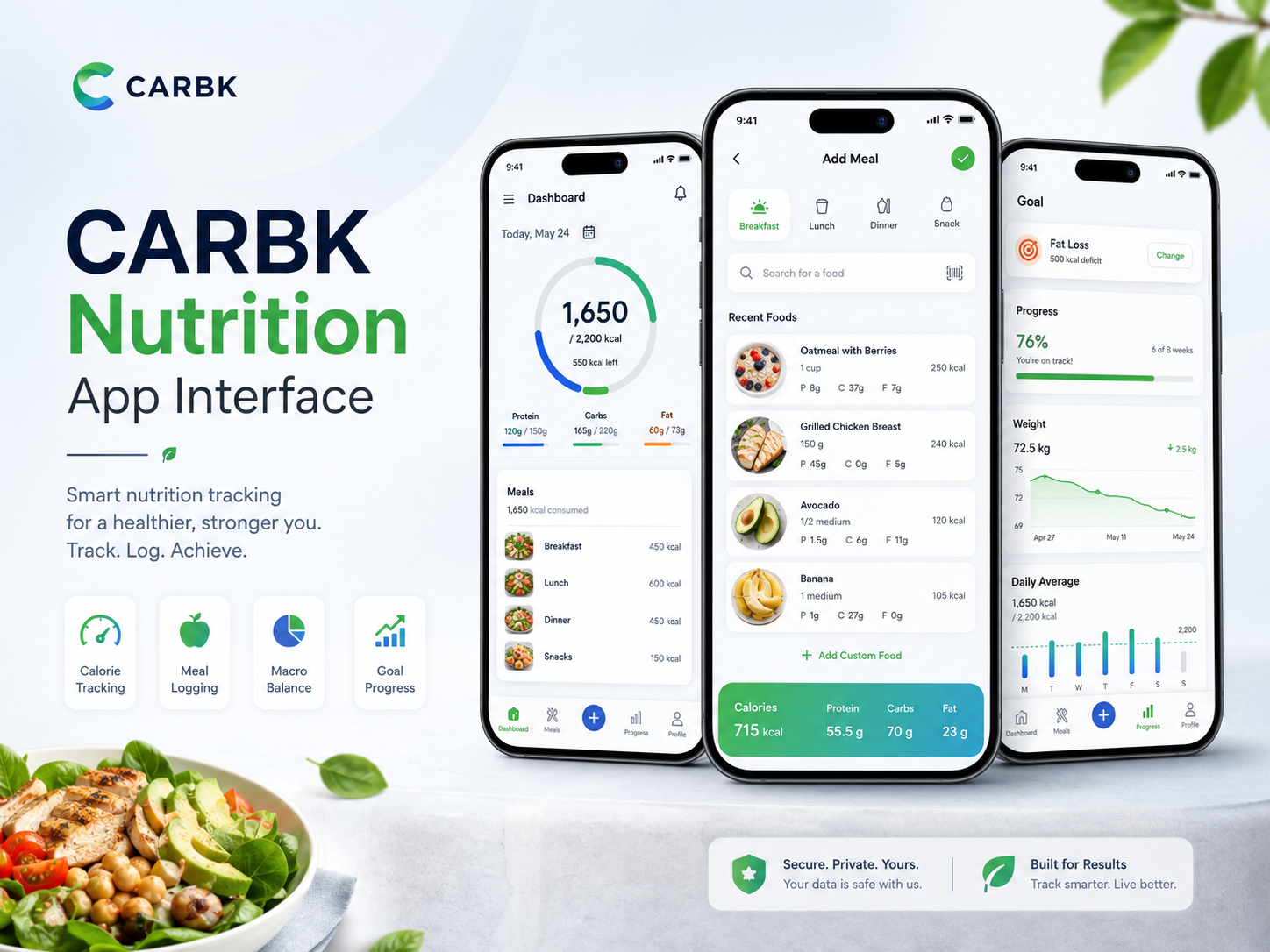 واجهة تطبيق CARBK للتغذية